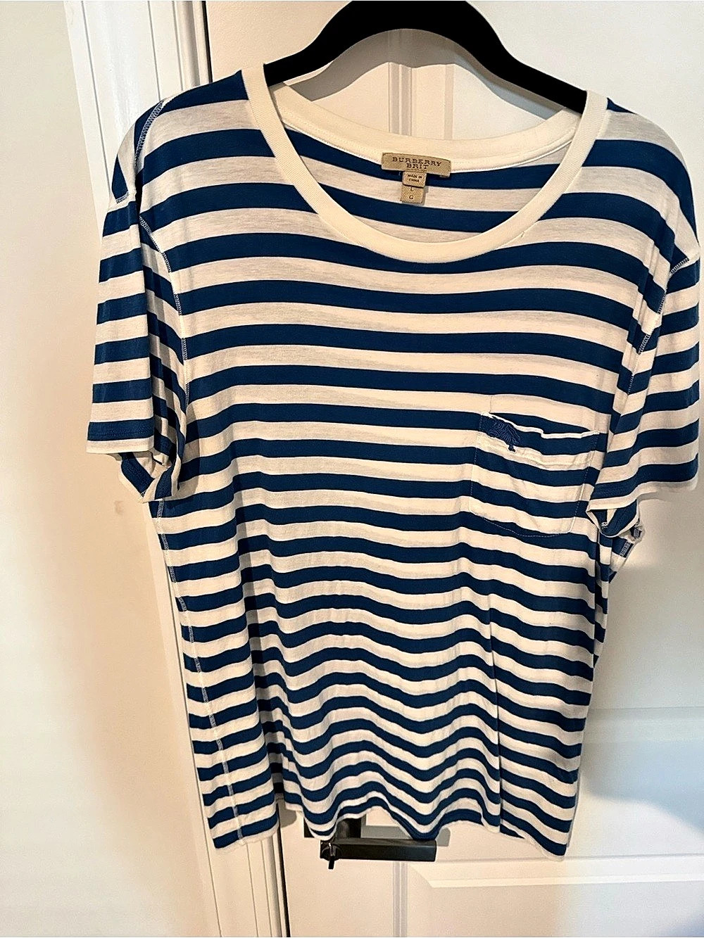 Burberry Striped Short Sleeve Tee Blue & White Size Large